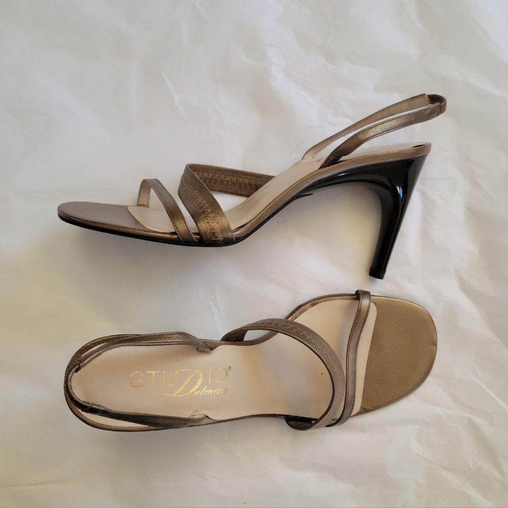 DELMAN Studio Bronze Strappy Heels Slingbacks Shoes 7